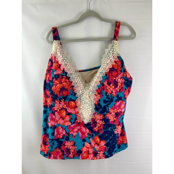 Sea Angel Swimsuit 3X Tankini Top Deep V Crochet Embroidered Neckline Adjustable - Picture 1 of 5